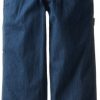 carhartt boys washed denim dungaree jeans worn in blue