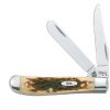 case mini trapper pocket knife with stainless steel blades, amber bone