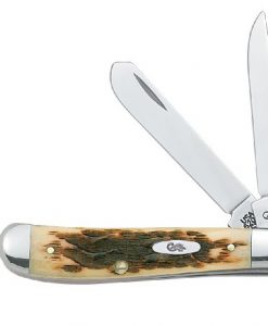 case mini trapper pocket knife with stainless steel blades, amber bone