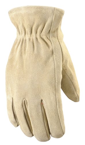 wells lamont 1070l ranch suede split cowhide work gloves, jersey lined, straight thumb, double shirred wrist, large
