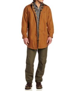 carhartt men's classic canvas shirt jacket flannel original fit, brown