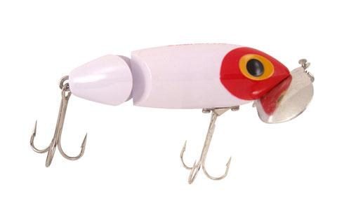 ARBOGAST JOINTED JITTERBUG WHITE RED HEAD