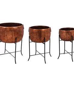 Evergreen Set of 3 Copper Planters With Stand #8PMTL5200