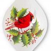 K & K Interiors White Pearl Glass Teardrop Ornament With Cardinal And Holly #54577D