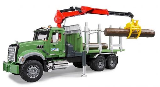 Bruder MACK Granite Timber Truck w/ Loading Crane & 3 Trunks #BT2824