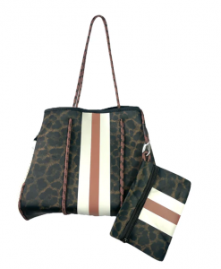 Girlie Girl Neoprene Tote Bag - Leopard Dark Brown Ivory Stripe #NP-4500