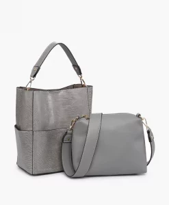 Jen & Co Abby Lizard Bucket Bag Grey