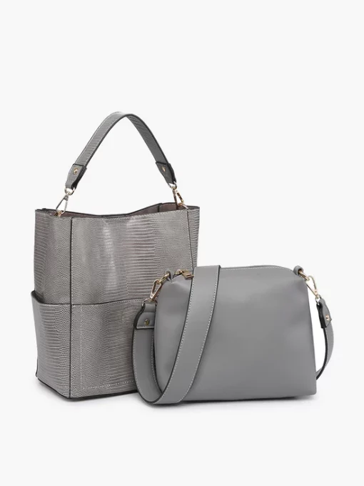 Jen & Co Abby Lizard Bucket Bag Grey