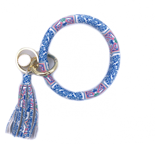 Girlie Girl Wristlet Key Chain - Blue Scroll #KC-8845