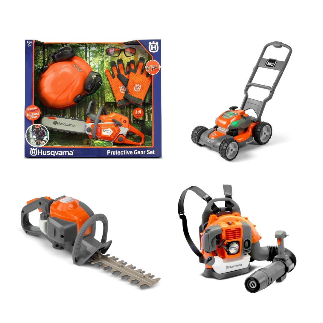Husqvarna Battery Powered Kids Toy Lawn Mower Toy Weed Trimmer with Sounds in | Whizz Construction Tools