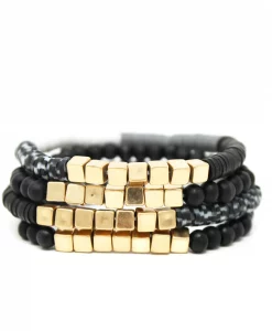 Fouray Fashion 4 Piece Black/Gold Bracelet #B135BK