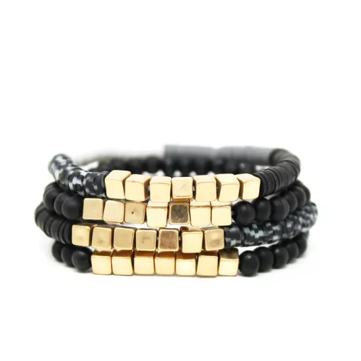 Fouray Fashion 4 Piece Black/Gold Bracelet #B135BK