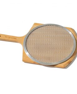 big green bamboo pizza peel with pizza screen