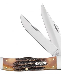 Case Knife 6.5 Bone Stag Folding Hunter with Leather Sheath #03574