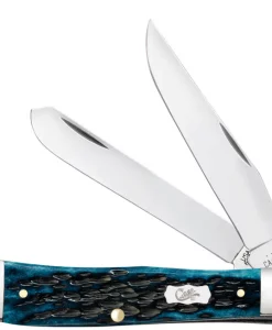 Case Knife Pocket Worn Peach Seed Jig Mediterranean Blue Bone Trapper #51850