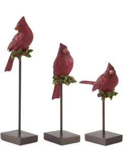 K & K Interiors Resin Cardinals With Holly On Black Metal Spindle - Medium #55141A-1