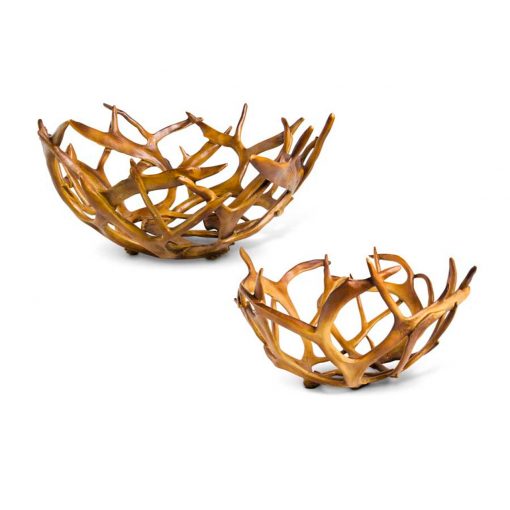 K & K Interiors Set Of 2 Brown Resin Antler Bowls #40696A