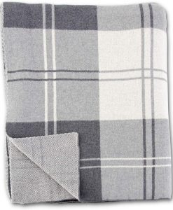 K&K Interiors Cotton Knit Gray And Cream Plaid Throw Blanket #18126C-GY