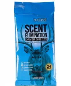 The perfect partner to D-CODE Laundry Detergent for complete odor control 24 Unscented sheets Softens clothes to help keep them quiet in the field Helps remove odors from your hunting clothes Eliminates static cling to repel odors.