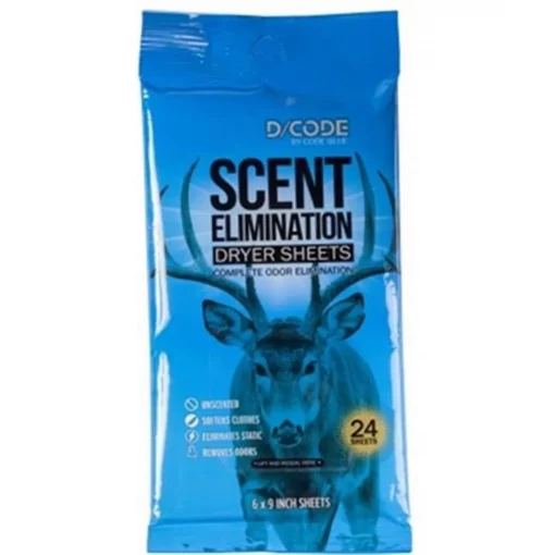 The perfect partner to D-CODE Laundry Detergent for complete odor control 24 Unscented sheets Softens clothes to help keep them quiet in the field Helps remove odors from your hunting clothes Eliminates static cling to repel odors.