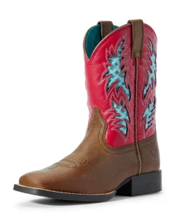 Ariat Kid's 8" Cowboy VentTEK Western Boot - Brown/Hot Pink #10031489