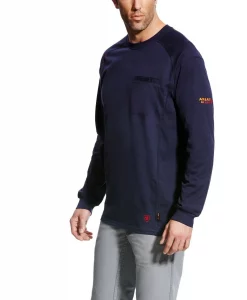 Ariat Men's FR Air Crew Navy Blue Long Sleeve T-Shirt #10022327