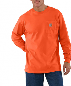 Carhartt Men's Loose Fit Heavyweight LS Pocket T-Shirt - Bright Orange #K126