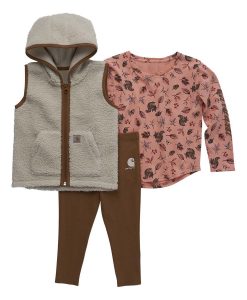 Carhartt Girl's LS T-Shirt, Sherpa Vest & Pants Set (Infant) #CG9868