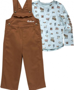 Carhartt Girl's Long-Sleeve Print Bodysuit and Canvas Overalls Set (Toddler) #CG9858