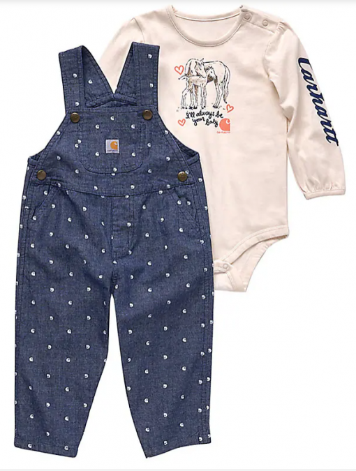 Carhartt Girls' Long-Sleeve T-Shirt And Print Chambray Overalls Set (Toddler) #CG9860