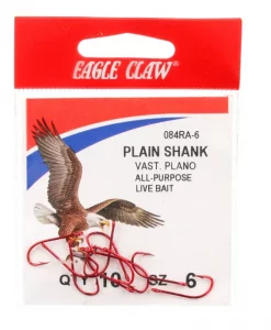 Eagle Claw Plain Shank Red Size 6 #084RAH-6