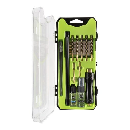 Looking for a comprehensive cleaning kit to ensure your firearms are in top condition? Our Breakthrough Clean Technologies® Vision Series™ Rifle Cleaning Kit has got you covered. With everything you need to get the job done right, these kits come with cleaning rod sections, various hard bristle nylon brushes, jags, patch holders, and cotton patches. Plus, our durable and detachable aluminum handle with knurling for an easy grip and bottles of our Military-Grade Solvent and Battle Born High-Purity Oil. All of this is neatly organized inside a durable case that acts like a mini toolbox, complete with a plastic tray to keep everything organized. Trust us to help keep your firearms in top-notch condition. Product Features • MILITARY-GRADE SOLVENT: (1) 15ml bottle included.• BATTLE BORN HIGH-PURITY OIL: (1) 12ml bottle included.• DOUBLE-END BRUSH: (1) brush included.• STAINLESS STEEL RODS & HANDLE: (4) rods and (1) handle included.• NYLON BORE BRUSHES: (4) brushes included: (1) .22 cal/5.56mm, (1) .243 cal/6mm, (1) .270 cal, (1) .30 cal/7.62mm.• COTTON BORE MOPS: (4) mops included: (1) .22 cal/5.56mm, (1) .243 cal/6mm, (1) .270 cal, (1) .30 cal/7.62mm).• BRASS PATCH HOLDERS & PATCHES: (2) holders and 1 box of patches included.
