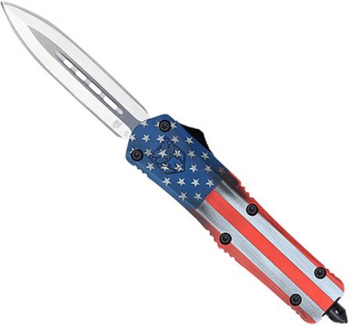 CobraTec Knives American Flag Medium 3" OTF Dagger Plain D2 Steel Blade # MCUSAFS3DAGNS