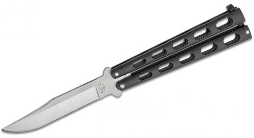 Bear & Son Butterfly Knife 5" Blade Black Handle - Latch Lock #114B