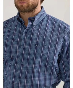 Wrangler George Strait One Pocket Long Sleeve Shirt - Navy Plaid
