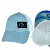 The Heartbeat Brand Beach Hat Shallow Fit Ponytail - Light Blue/White #BEACH-6SLWPTBTXWLS