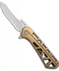 Buck Knives 812 Trace Drop Point Bronze Aluminum Serrated Pocket Knife #0812BRX