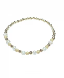 Aubrey Adele 4mm Sat & Pearl Bracelet Gold #BBR0556GO