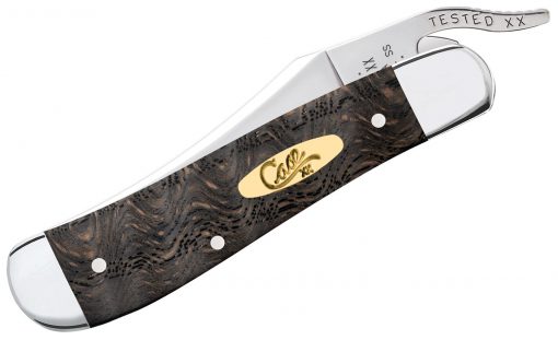 Case Smooth Black Curly Oak RussLock Pocket Knife #14002