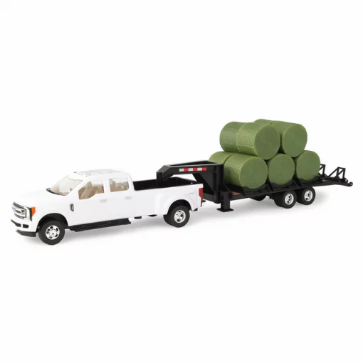 Tomy Ford 1:32 Scale F-350 Pickup With Gooseneck Trailer And Bales #46631