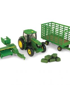 Tomy John Deere 1:64 Scale 6210R Tractor With 338 Square Baler, Bale Wagon & Bales #45439