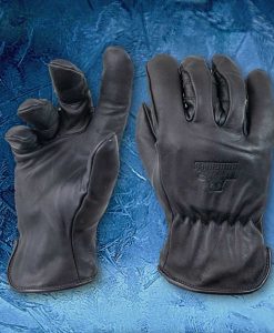 Bear Knuckle Fleece-Lined Water Resistant Black Leather Cowhide Driver Gloves #D409