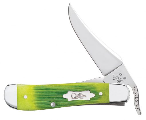 Case Lime Green Barnboard Jigged Bone RussLock Folding Knife #61044