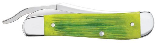 Case Lime Green Barnboard Jigged Bone RussLock Folding Knife #61044