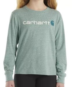 Carhartt Girls' Long-Sleeve Core Logo T-Shirt (Toddler/Child) - Shaded Spruce Snow Heather #CA9978