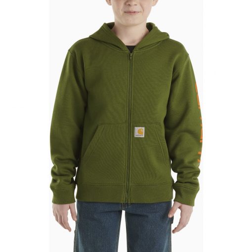 Carhartt Boys' Long-Sleeve Full Zip Logo Sweatshirt (Child/Youth) - Chive #CP8675