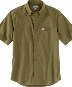 Carhartt Rugged Flex Relaxed Fit Midweight Canvas Short-Sleeve Shirt - Military Olive #103555