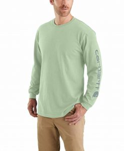 Carhartt Loose Fit Heavyweight Long-Sleeve Logo Sleeve Graphic T-Shirt - Soft Green #K231