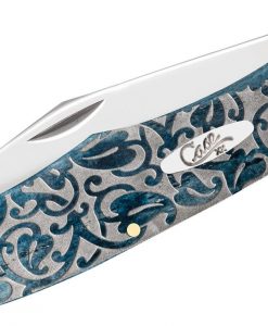 Case Embellished Smooth Mediterranean Blue Bone Ivy Folding Hunter Pocket Knife #10757