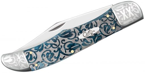 Case Embellished Smooth Mediterranean Blue Bone Ivy Folding Hunter Pocket Knife #10757